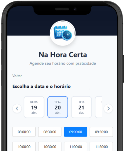 Tela de escolha de horário