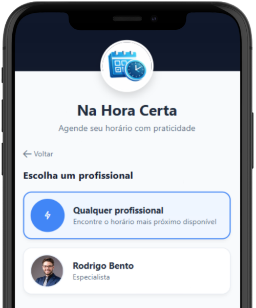 Tela de escolha de horário