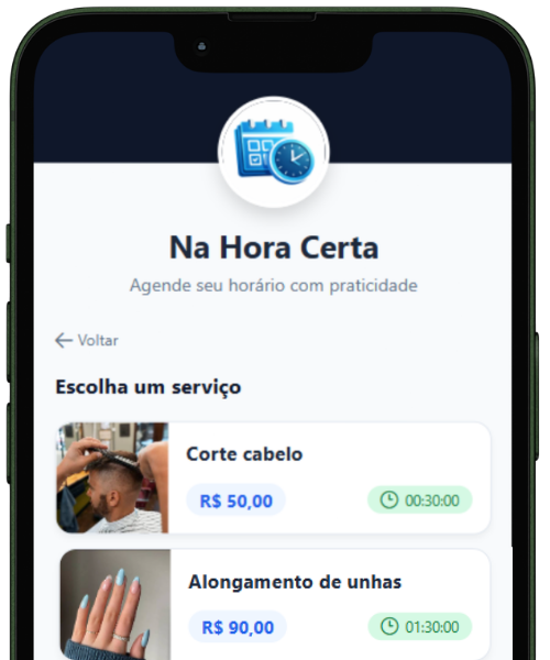 Tela de escolha do serviço